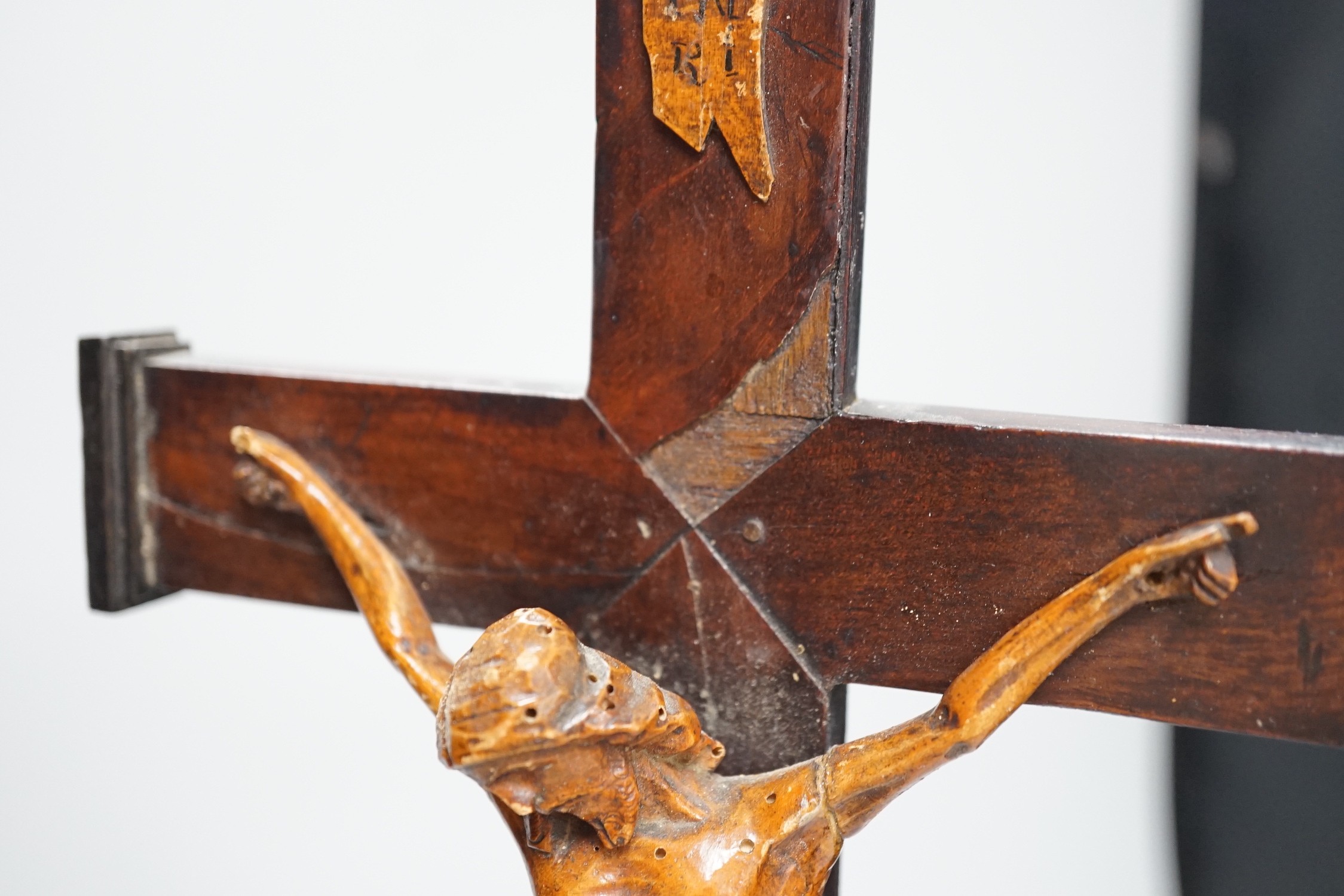 A carved wood Corpus Christi, 49cms high